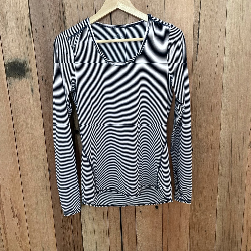 Athleta navy and white stripe long sleeve
